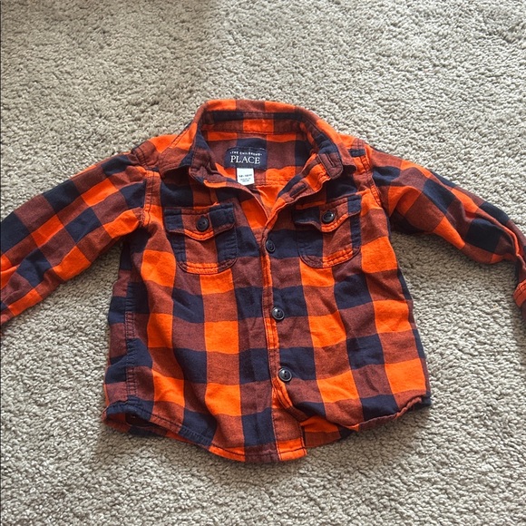 The Children's Place Other - The Children's Place Vibrant Orange and Navy Checkered Shirt